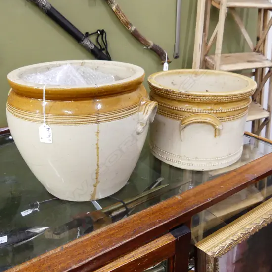 2 LARGE CROCKS / PLANTERS - faults 