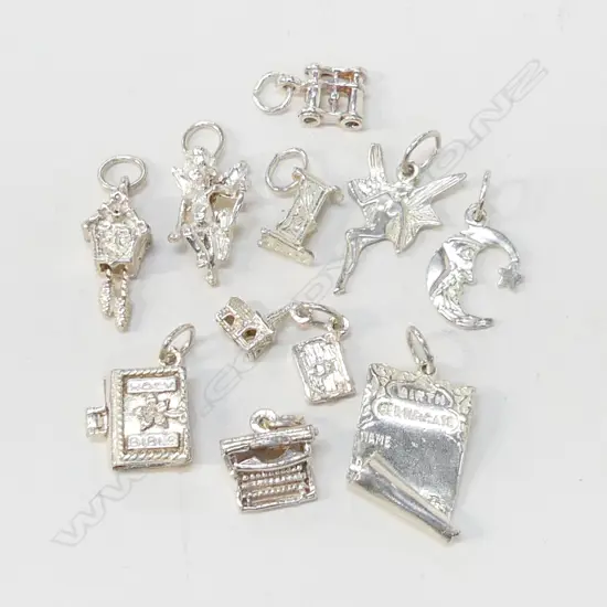 BAG 10 ASST STG SILVER CHARMS, 18.92 GMS