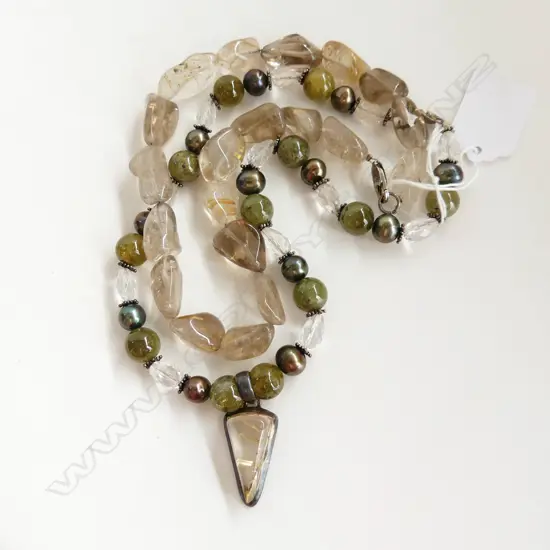 2 QUARTZ NECKLACES 1 WITH BLACK PEARLS & SILVER