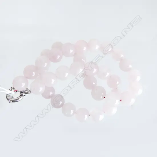 ROSE QUARTZ BEAD NECKLACE, 925 SILVER CLASP 