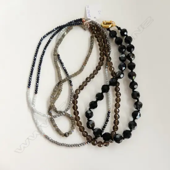 BLACK FRENCH JET & 3 CUT CUT GLASS NECKLACES
