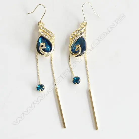 PR GOLD PLATED PEACOCK DROP EARRINGS 