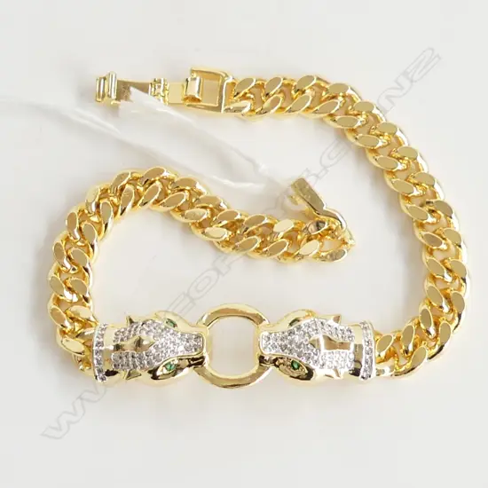 GOLD PLATED DOUBLE PANTHER CURB BRACELET 