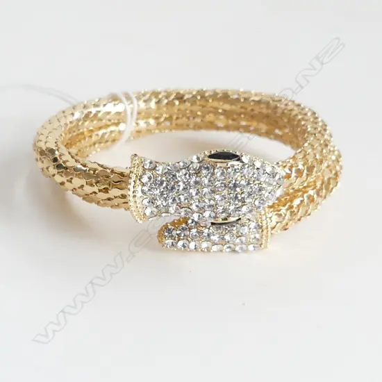 UNUSUAL GOLD GILDED SNAKE BRACELET WITH CRYSTAL SNAKE HEAD & TAIL
