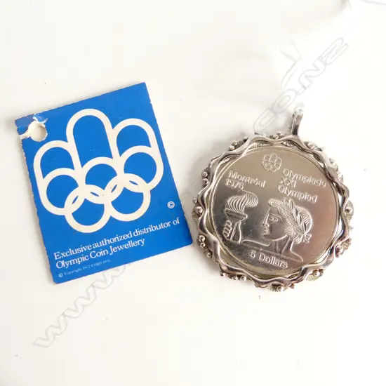 1974 Canadian $5 COIN IN SILVER FRAME PENDANT 