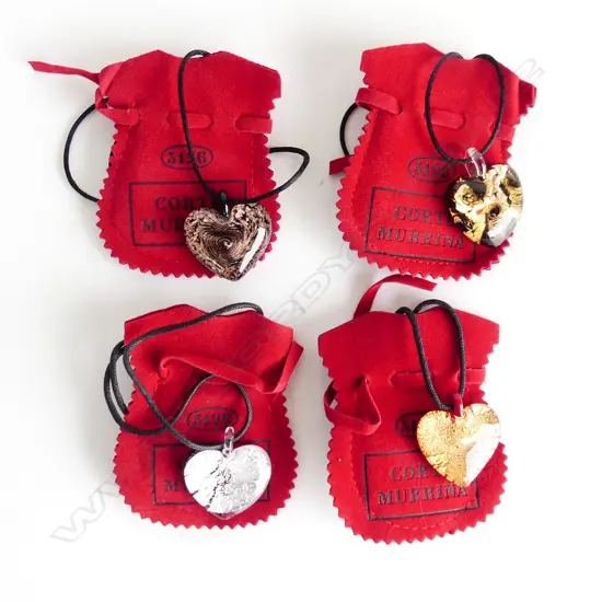 4 MURANO GLASS HEART PENDANT NECKLACES W.30mm