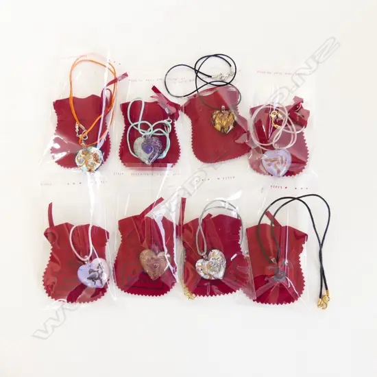 8 MURANO GLASS HEART PENDANT NECKLACES