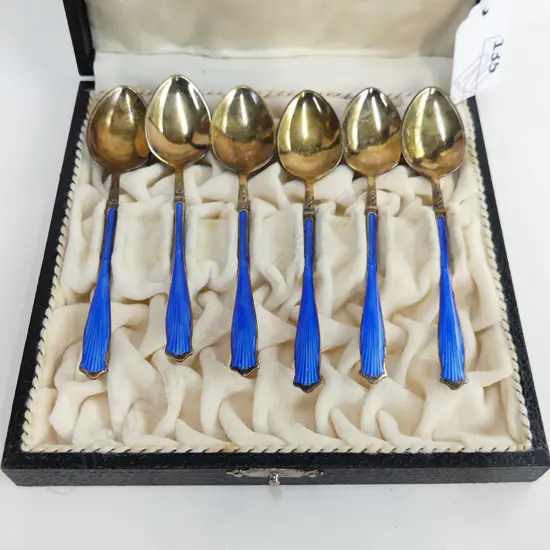 CASED S/S & ENAMEL COFFEE SPOONS  ZA24714