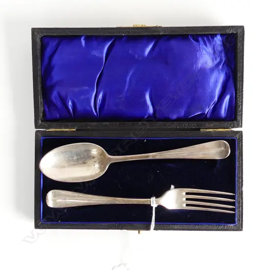 STG SILVER FORK & SPOON, LONDON 1903 108 GRAMS, CASED