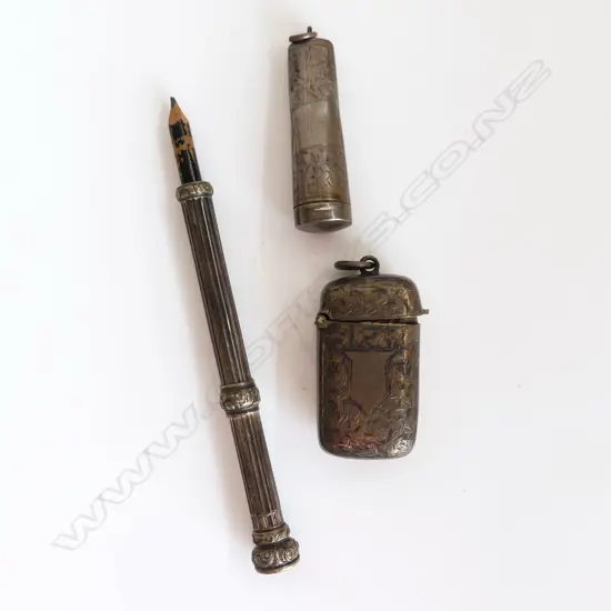 3 PCES STG SILVER, VESTA, CONTAINER, PENCIL 50 GRAMS
