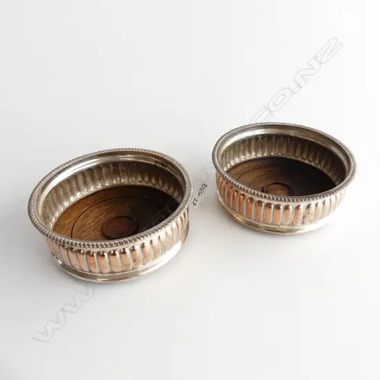 PAIR OF OLD WINE COASTERS, ROSEWOOD BASES WITH SILVER ON COPPER SURROUNDS, Dia.145mm