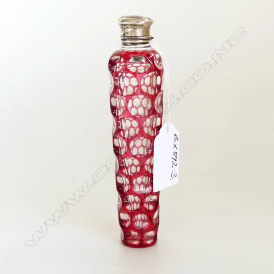 VICTORIAN CUT RUBY FLASHED GLASS & SILVER TOP PERFUME H.123mm