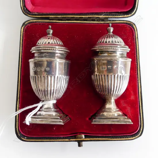PR STG SILVER CONDIMENTS, B'HAM 1893, CASED 63 GRAMS