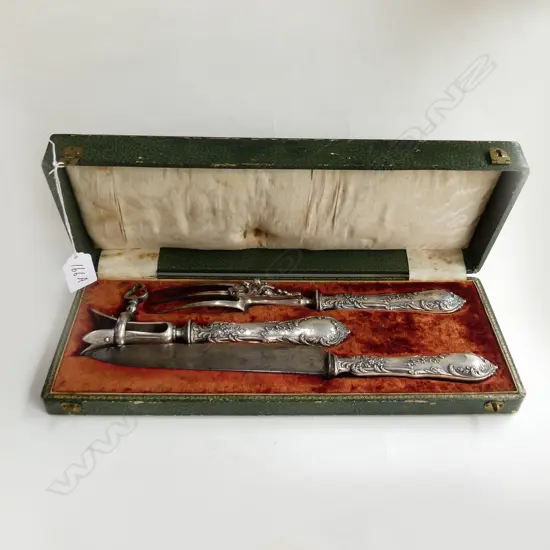 3 PCE FRENCH SILVER CARVING SET, BOXED