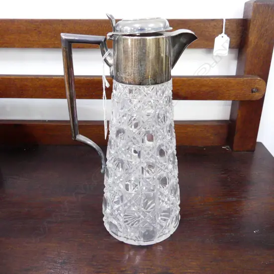 STG SILVER & CRYSTAL CLARET JUG H.265mm, B'HAM 1910