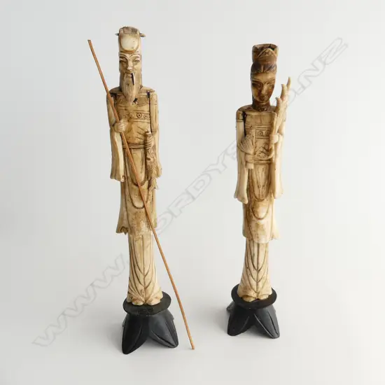 PAIR OF CHINESE CARVED BONE “EMPEROR AND EMPRESS” FIGURES. H 33CM