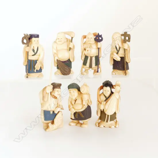 7 CARVED & STAINED IVORY NETSUKE