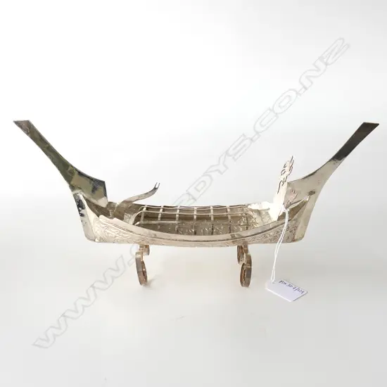 ASIAN SILVER BOAT , L 33CM W 7.5CM TESTS AS STG SILVER 168GMS