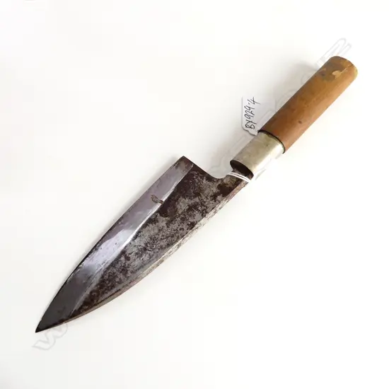 VINTAGE HAND FORGED CARBON STEEL SIGNED JAPANESE CHEFS KNIFE . W. 265mm