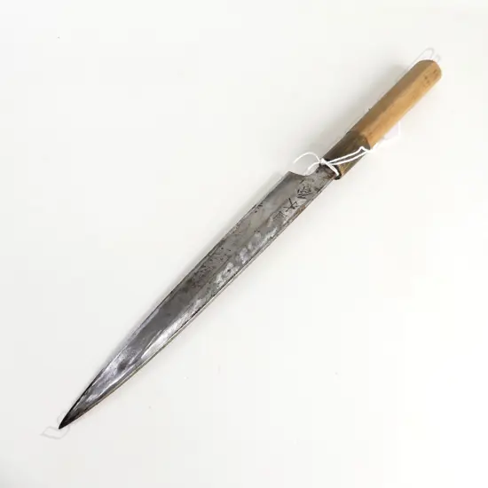 VINTAGE HAND FORGED CARBON STEEL SIGNED JAPANESE CHEFS KNIFE .W.335mm