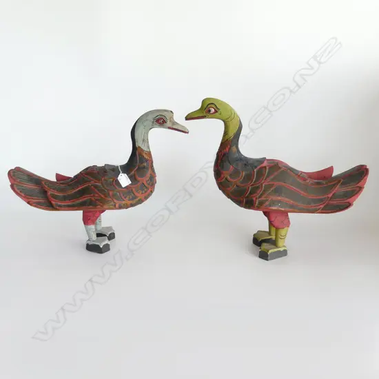 PR INDONESIAN CARVED & PAINTED WOOD DUCKS L.450mm