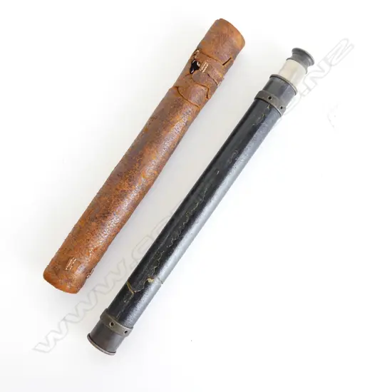 VINTAGE 2 DRAW TELESCOPE IN LEATHER CASE (WORN) L.275 / 460mm