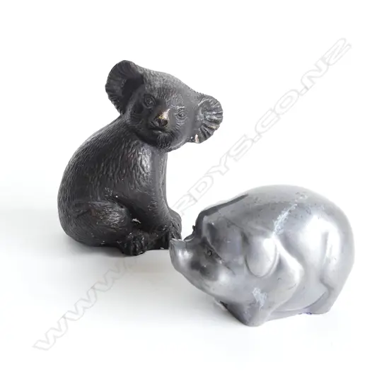 CAST BRONZE KOALA BEAR & CAST PEWTER PIG 