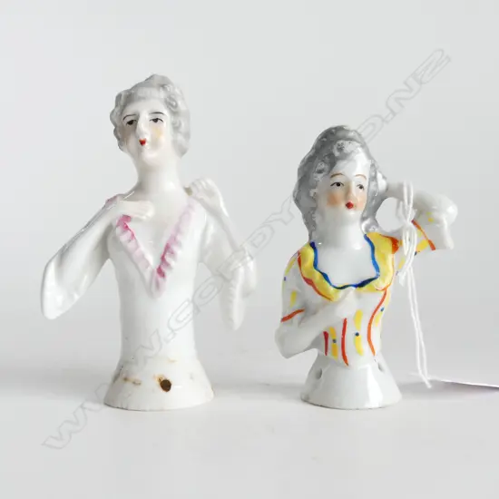 TWO ANTIQUE HALF DOLLS H. 100 & 80mm