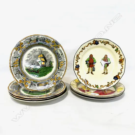 SEVEN CABINET PLATES. THREE MASONS 'AMERICAN MARINE' DOULTON "THE MAYOR' & ' THE ADMIRAL' & 2 MORE .