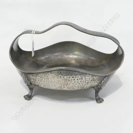 FOOTED HANDLED DISH; CRAFTSMAN PEWTER SHEFFIELD 220x250mm