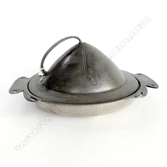 ARCHIBALD KNOX LIBERTY TUDRIC PEWTER LIDDED MUFFIN DISH 230mm dia small crack