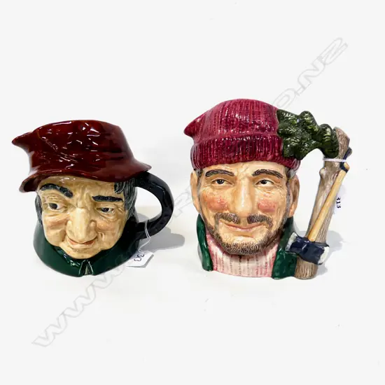 2 RD LARGE SIZE CHARACTER JUGS LUMBER JACK & UNCLE TOM H180MM