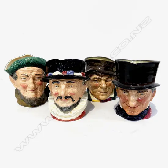 FOUR LARGE ROYAL DOULTON CHARACTER JUGS. BEEFEATER PADDY JOHN PEEL AND AULD MAC.
