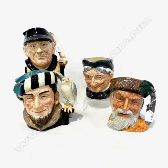 FOUR LARGE DOULTON CHARACTER JUGS. CRUSOE GRANNY FALCONER & YACHTSMAN.