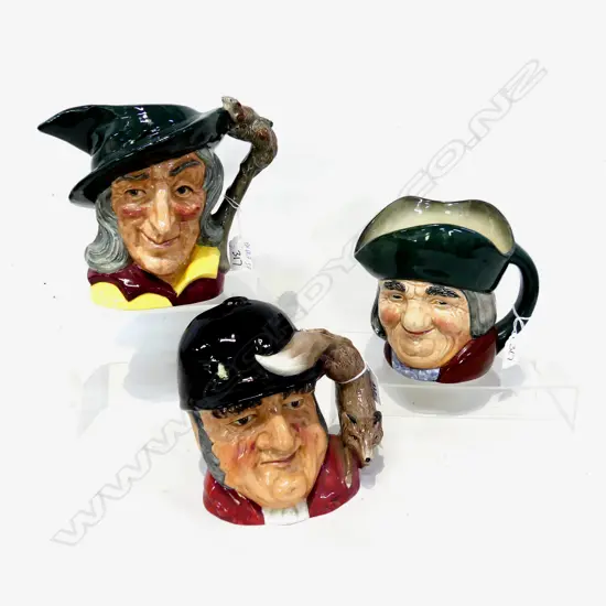 THREE LARGE DOULTON CHARACTER JUGS. GONE AWAY TOBY PHILPOTTS & PIED PIPER