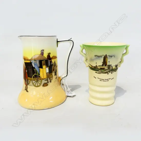 ROYAL DOULTON COACHING DAYS JUG H.145mm, CARLTON WARE NZ CENT. EXHIB. VASE