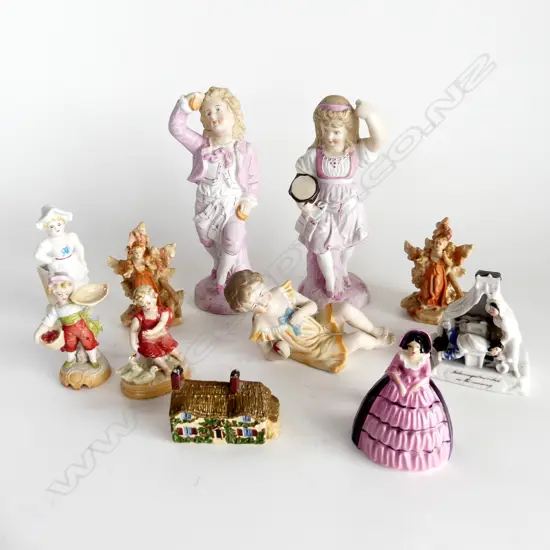 BOX – VARIOUS ANTIQUE BISQUE FIGURINES ETC
