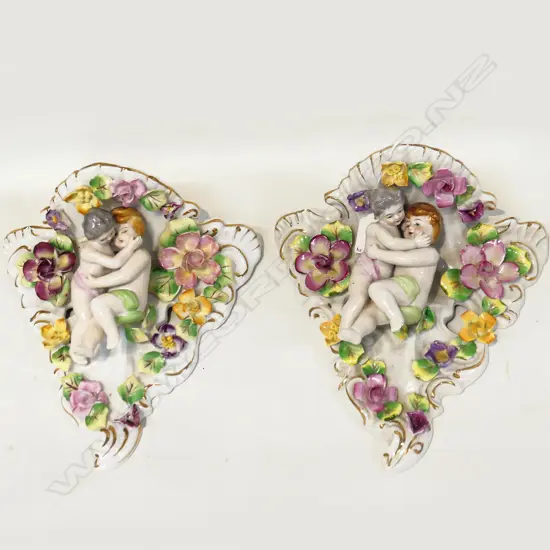 PAIR OF ANTIQUE ORNATE PORCELAIN SHELVES H200MM AF