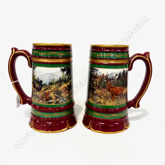 PR FRANKLIN MINT PORC HUNTING TANKARDS H200MM