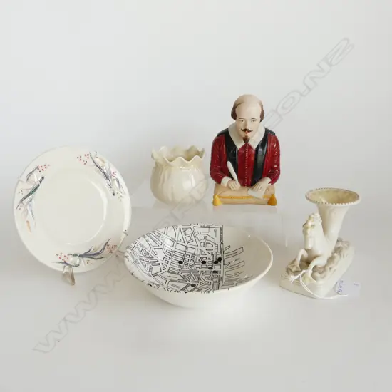 3 PCES BELLEEK, GOSS SHAKESPEARE BUST H.150mm, CROWN LYNN AUCKLAND MAP CEREAL BOWL 160mm dia