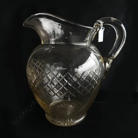 VERY LARGE CUT CRYSTAL JUG star cut base BADA sticker H.295mm.