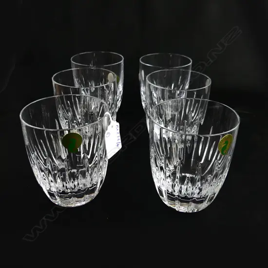 6 WATERFORD CRYSTAL TUMBLERS w. WATERFORD ETCHED TO BASE H. 100mm D. 80mm