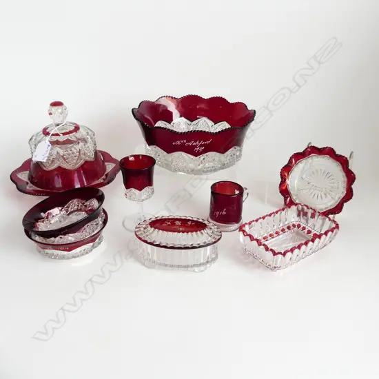 10 PCES ASST. RED EXHIBITION GLASS; LG BOWL 215mm dia ETC