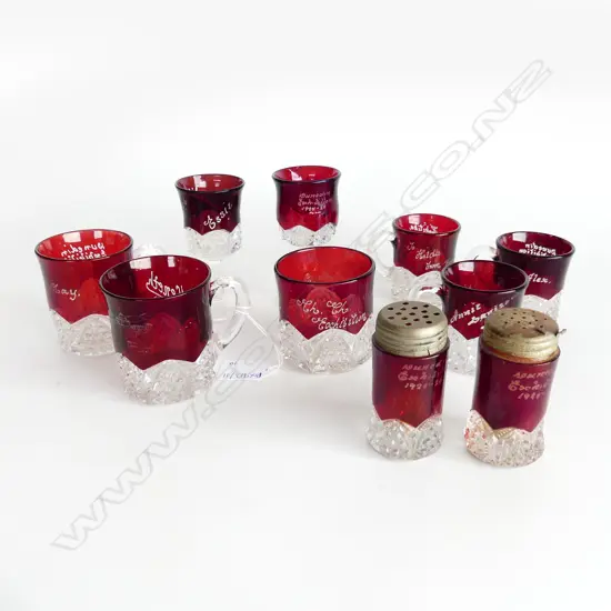10 PCES RED EXHIBITON GLASS; DUNEDIN / STH ISLAND RELATED