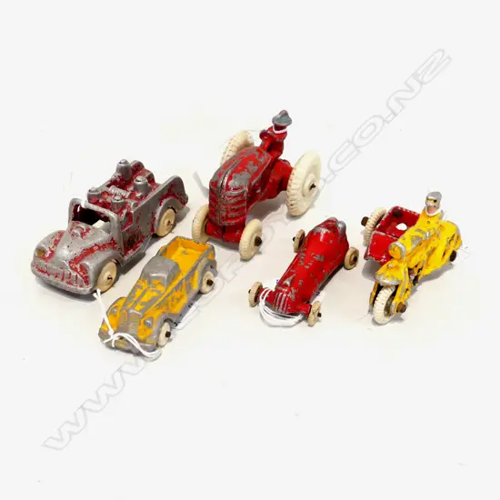 5 FUNHO SMALL TOYS TRACTOR FIRE ENGINE MOTORBIKE WITH SIDECAR SMALL TRUCK & RACE CAR LARGEST L110MM