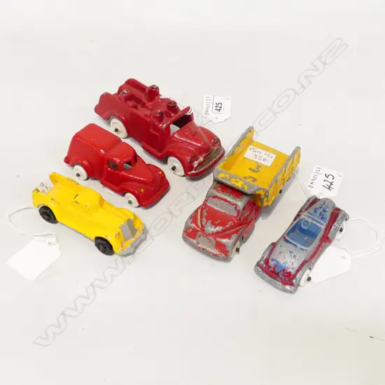 5 SMALL FUNHO TOYS 3 TRUCKS FIRE ENGINE & CONVERTABLE CAR  LONGEST 110MM