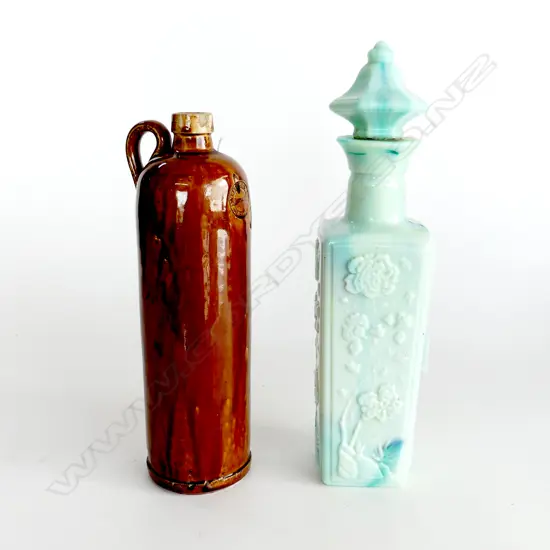 ANTIQUE SLAG GLASS LIQUOR BOTTLE, PORT DUNDAS POTTERY WHISKY BOTTLE
