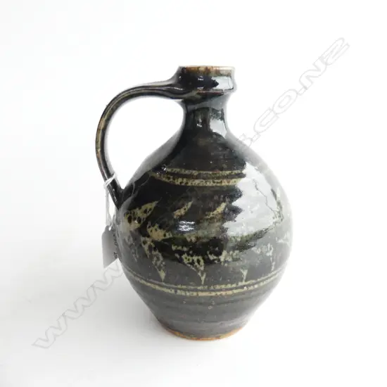 MIREK SMISEK POTTERY SINGLE HANDLED JUG, WITH WAX RESIST GLAZE, 130X210mm
