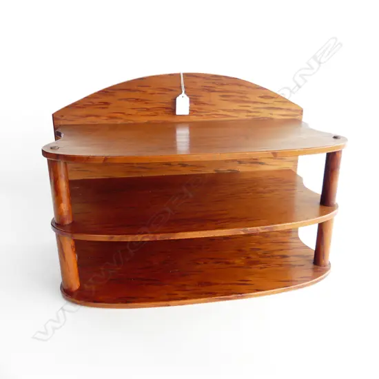 NZ ANTIQUE MOTTLE KAURI 3-TIER WALL SHELF L. 470mm, D. 240mm H. 300mm