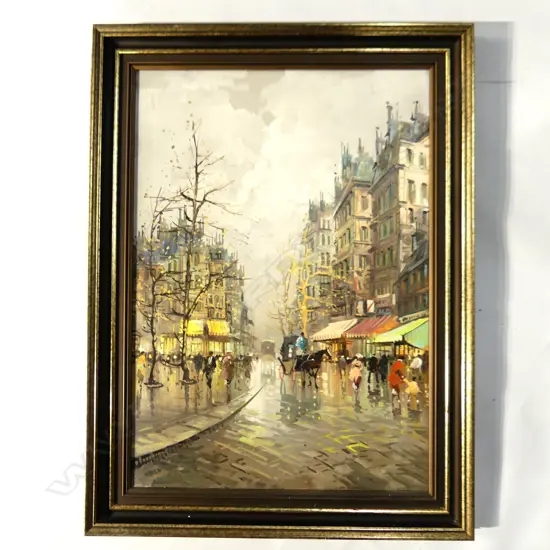 OIL ON BOARD STREET SCENE 690x485mm